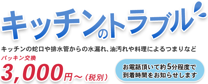 キッチンのトラブル　キッチンの蛇口や排水管からの水漏れ、油汚れや料理によるつまりなど