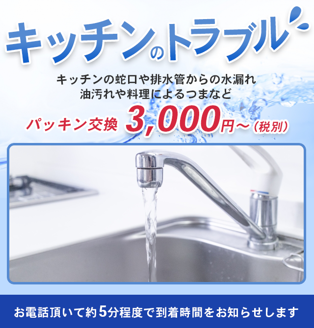 キッチンのトラブル　キッチンの蛇口や排水管からの水漏れ、油汚れや料理によるつまりなど